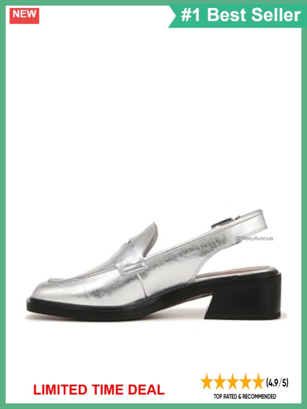 Slingback Loafers Women PU Square Toe Block Heel Buckle Cushioned Casual Shoe